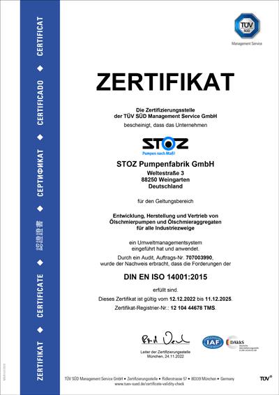 stoz ISO14001-Zertifikat